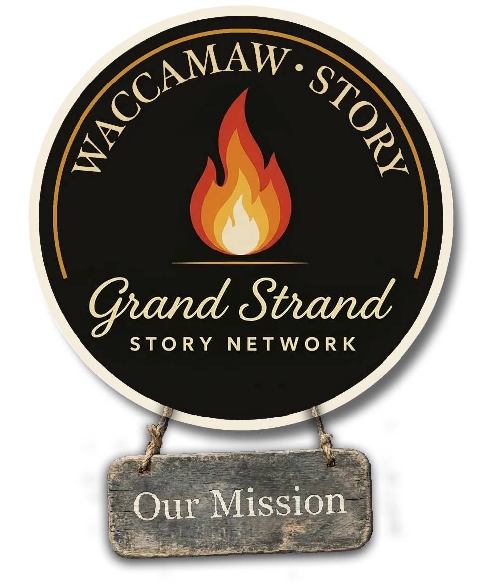 Grand Strand Story Network logo with Our Mission sign